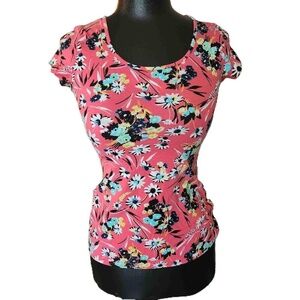 L'AMOUR Womens Red Floral Top XS